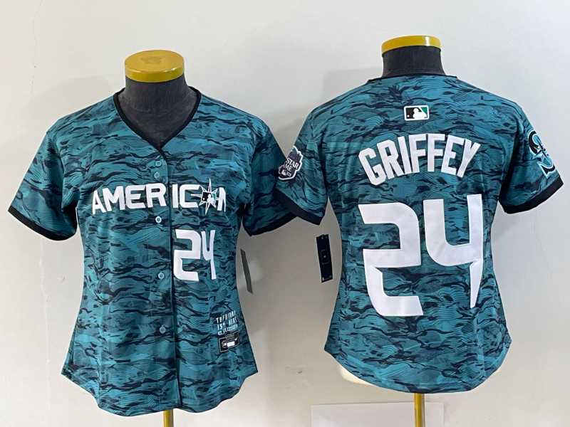 Womens Seattle Mariners #24 Ken Griffey Number Teal 2023 All Star Cool Base Stitched Jersey